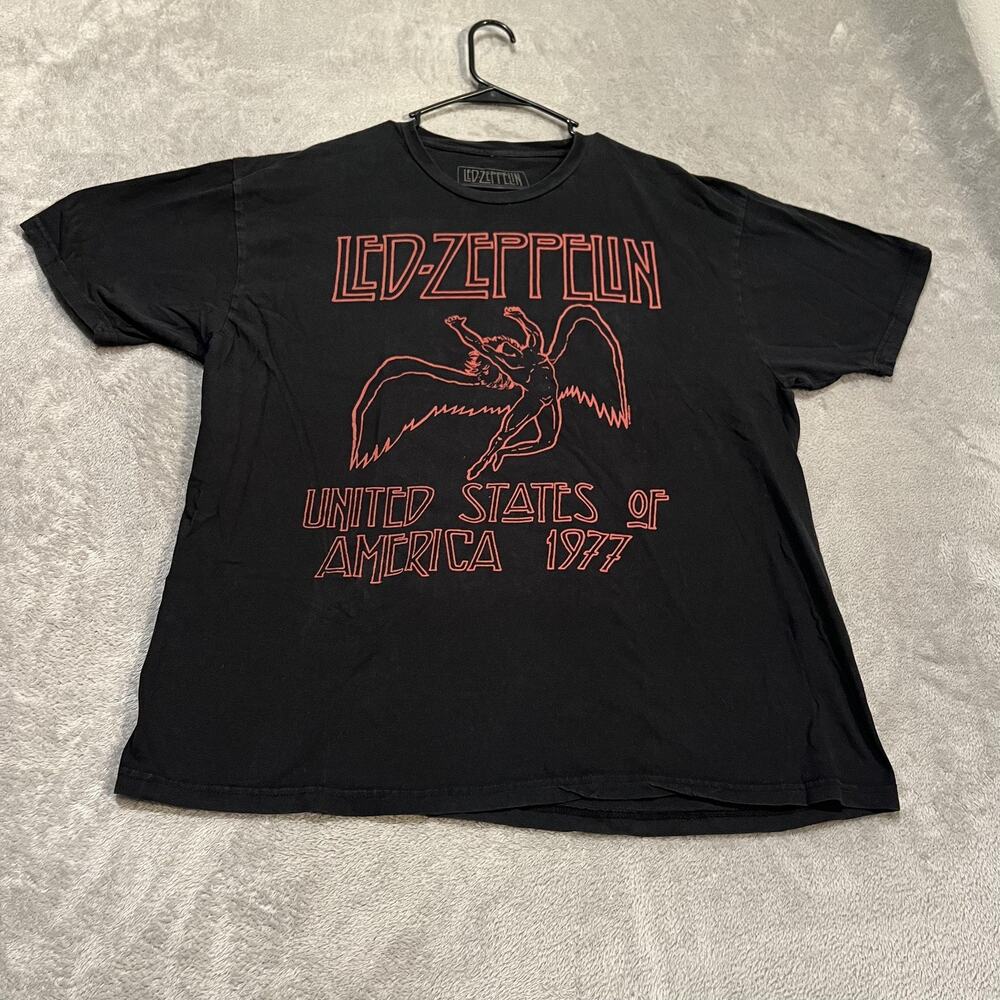 Led Zeppelin Shirt Mens 2XL Black United States of America 1977 Graphic Tee Rock